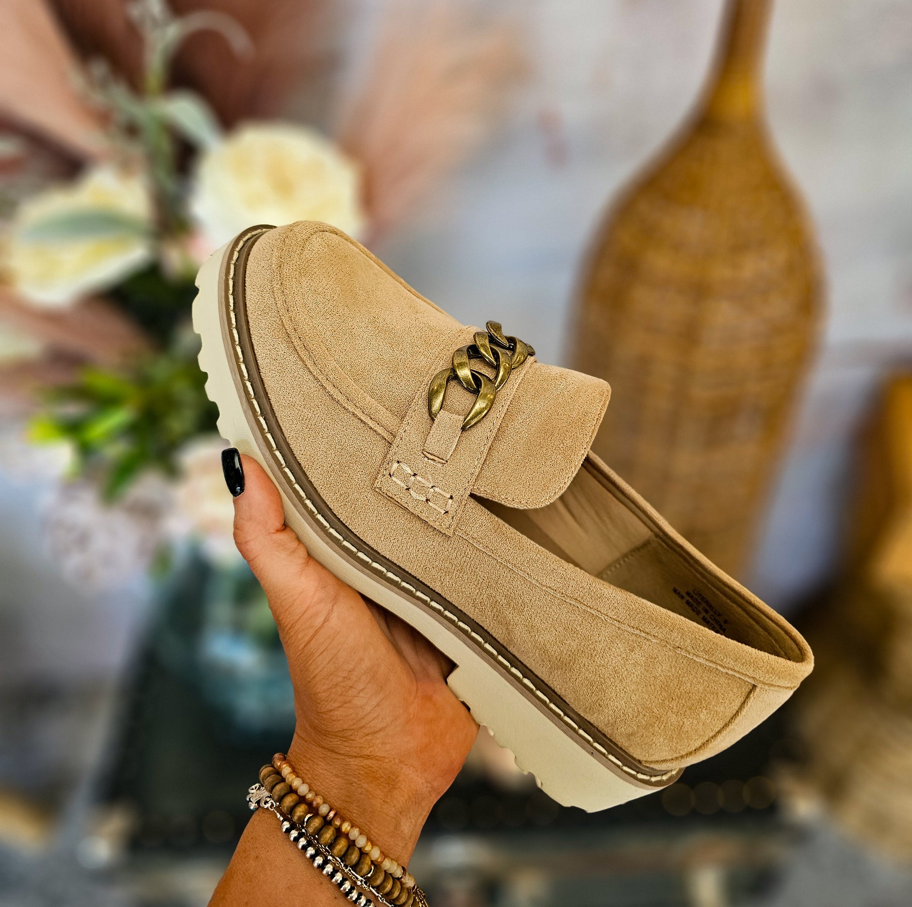 The Literally Camel Faux Suede Loafers by Corky s